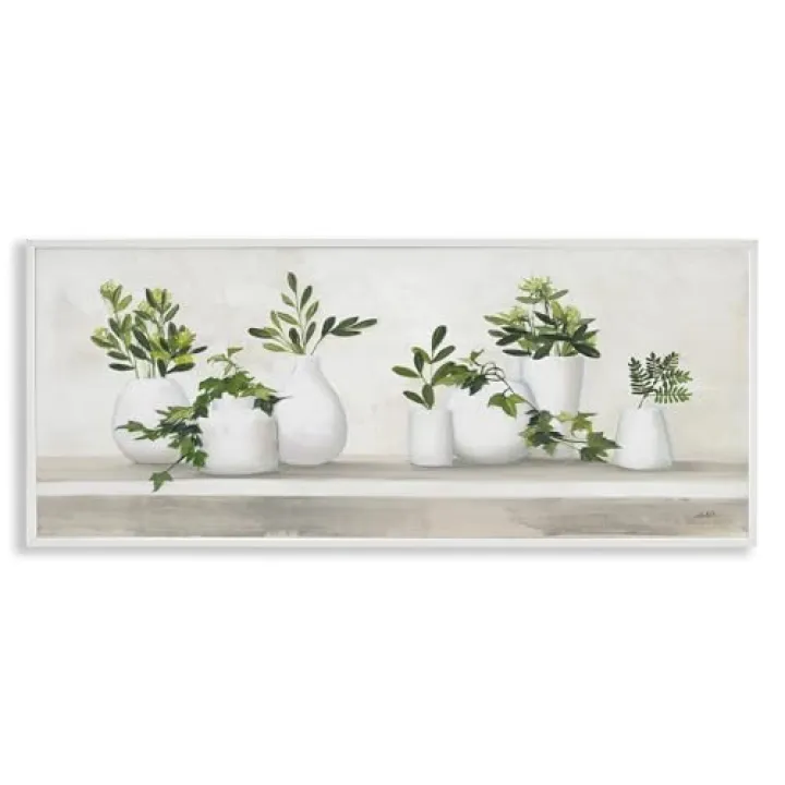Stupell Industries Traditional Cottage Plants Potted White Vase Botanicals Framed Wall Art, 24 x 10