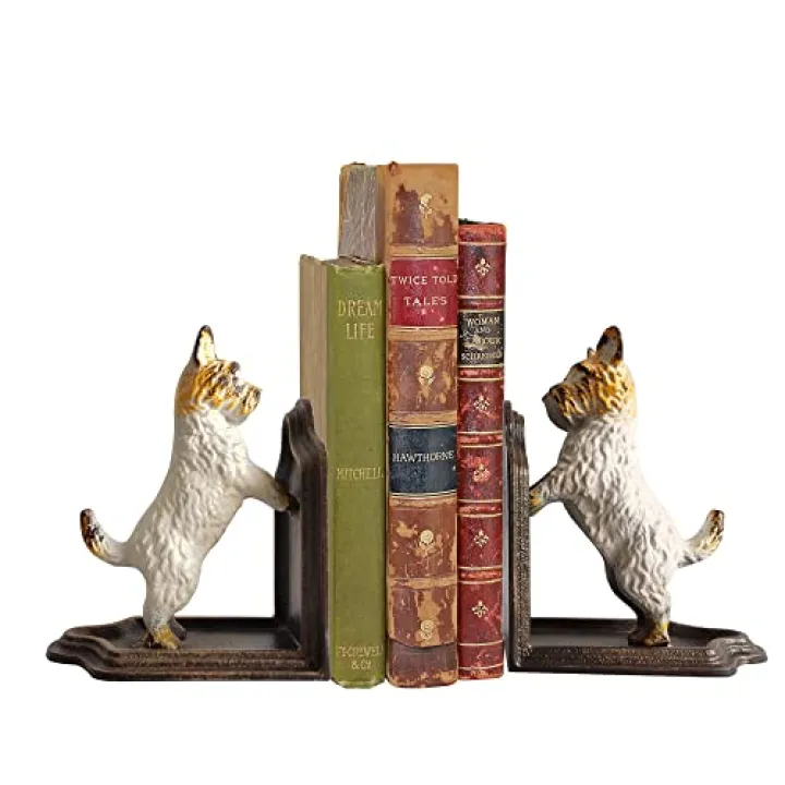 Decorative Bookends - Cast Iron Dogs Sculptural Bookend Pair - Heavy Duty Dog Statue, Vintage Shelf Décor