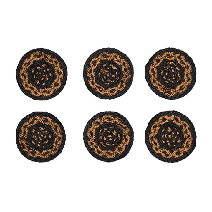 VHC Brands Black & Tan Woven Natural Jute Coaster Set of 6