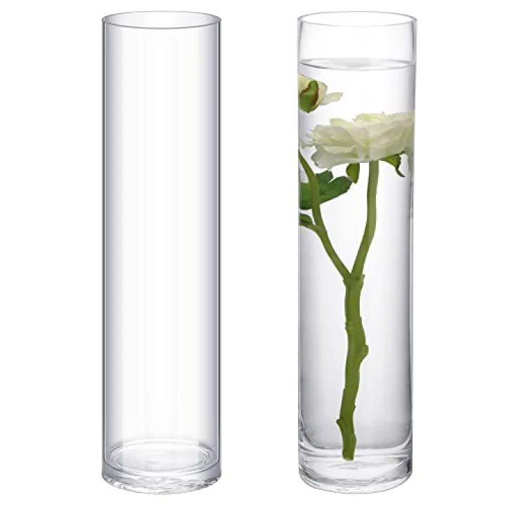 Yoande 2 Pieces Cylinder Glass Vase Floral Container Clear Floor Flower Tall Skinny Floating Candle Vases for Centerpieces Cylinder Candle Holders for Wedding Party Home Decor