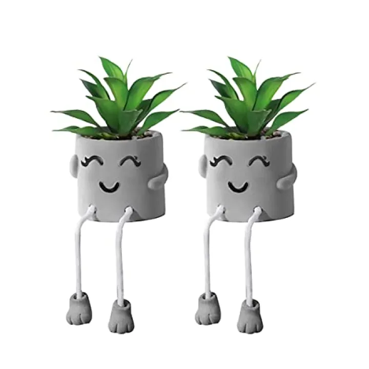 SEMSOIIO 2PCS Fake Succulents, Artificial Plants Bathroom Decor, Mini Plants Shelf Decor, Small Desk Plant for Home Decor, Cute Faux Plants Office Decor, Fake Plants for Women Desk