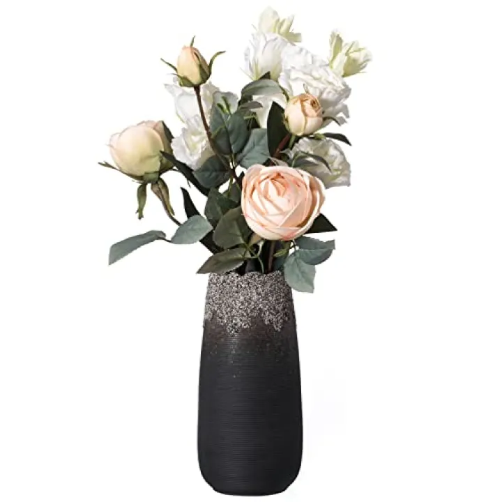 Modern Farmhouse Home Décor Accents; Living Room Décor, Boho Vases for Table Decor, Housewarming Gift, Black Ceramic Centerpiece Table Vase for Home Decor, Medium