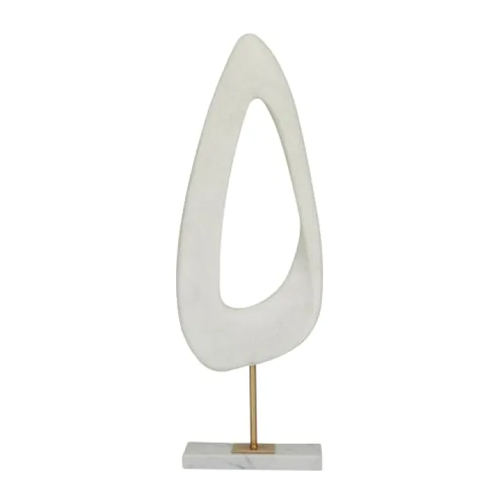 Deco 79 Polystone Abstract Decorative Sculpture Cut-Out Home Decor Statue with Marble Stand, Accent Figurine 7" x 3" x 20", White