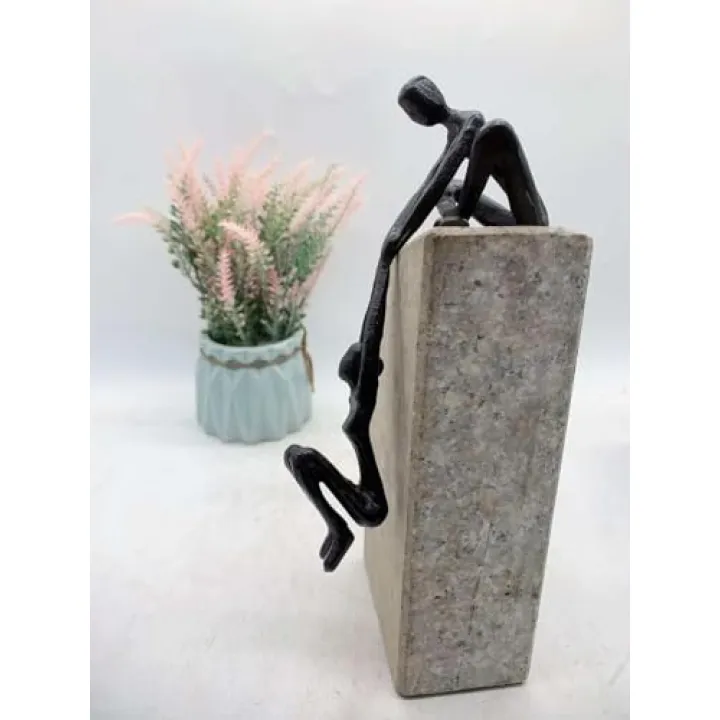 ULVEOL Industrial Abstract Cast Iron Art Sculpture Couple - Man Lifting Woman from Ledge - Modern Love Gift for Couples Cast Iron Shelf Decor for Home, Farmhouse, Bedroom, Living Room
