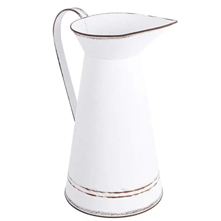 GANAZONO Farmhouse Decor Rustic Shabby Chic Vase Small Metal Vase Vintage Galvanized Jug Mini Pitcher Decorative Flower Country Primitive Jug for Flower Holder (22X17cm) Vintage Decor