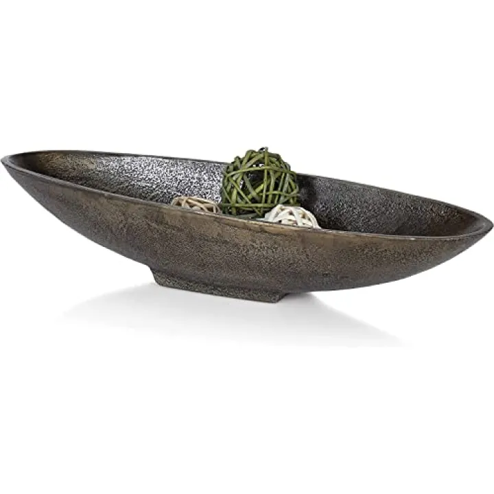Red Co. 16” Long Oval Decorative Aluminum Metal Pedestal Centerpiece Bowl in Silver Finish