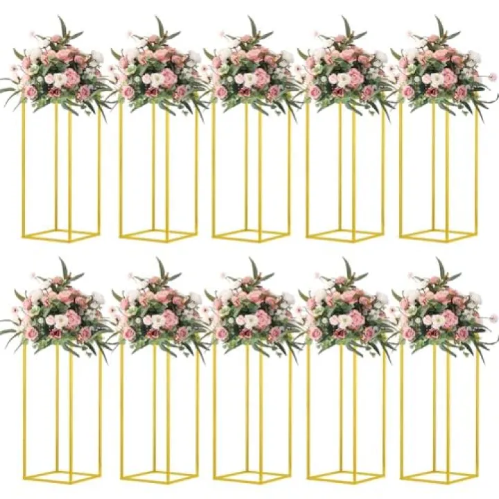 MEISHAONV 23.6inch 10 pcs Column Vases Gold Centerpieces for Table Metal Flower Stand Gold Wedding Centerpieces for Tables Party Floral Stands for Flowers