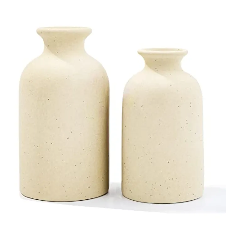 White Ceramic vases Home Decor 2pcs Small vase Set Boho vase Modern Farmhouse Decor (Beige Spot)
