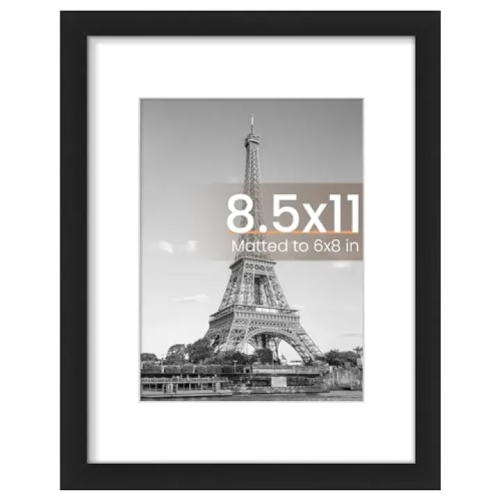 upsimples 8.5 By 11 Picture Frame, Display Pictures 6x8 with Mat or 8.5 x 11 Without, Wall Hanging Photo Frames, Black, 1 Pack
