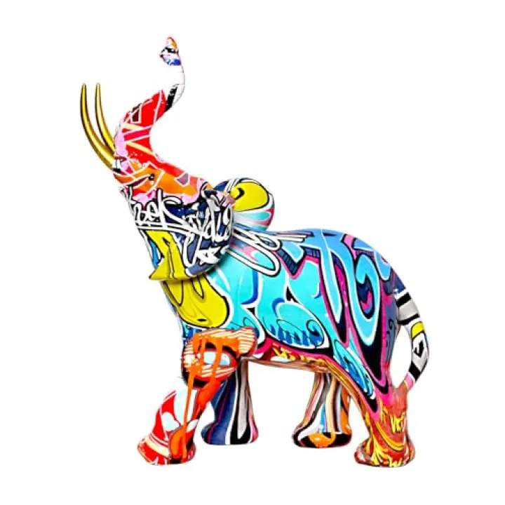 IDORTYBB Graffiti Elephant Statue Figurine Colorful Animal Art Sculpture Resin Home Decor Decoration for Living Room Bedroom Book Shelf Cabinet Office Desk Table Top Centerpieces Ornaments (Small)