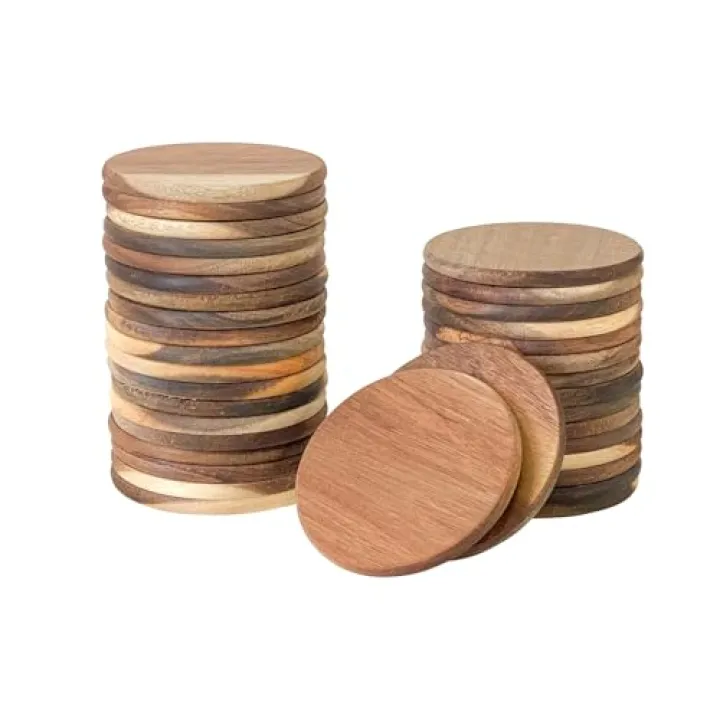 36 Pack Acacia Wood Drink Coasters, 3.68 Inch Round Wooden Acacia Wood Cup Coasters