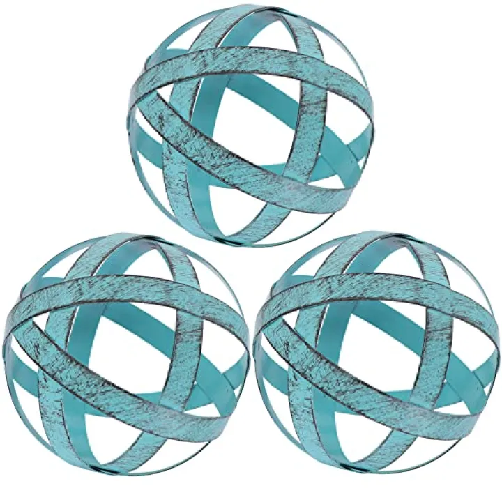 Kesywale 3.3 Inch Decorative Spheres Set of 3, Metal Band Decorative Balls Orbs Metal Spheres Home Decor Accents Dining Table Centerpieces for Living Room Bedroom Kitchen Office Coffee Table (Blue)