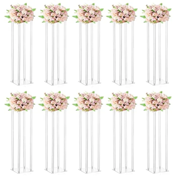 10 Pcs Wedding Centerpieces Acrylic Vases Clear Column Flower Vase Stands 7.87'' x 7.87'' x 31.5'' Rectangular Flower Display Table Stands for Wedding Party Events Reception Table Decor