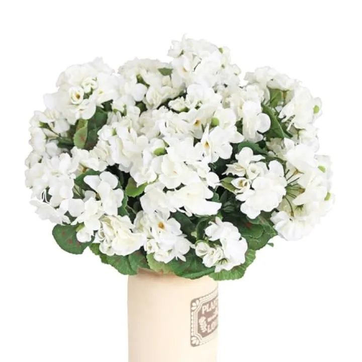 Elyjhyy Artificial Flowers Begonia Silk Flowers for Outdoor Indoor Artificial Plant Flowers for Patio Lawn Garden Decor (White)