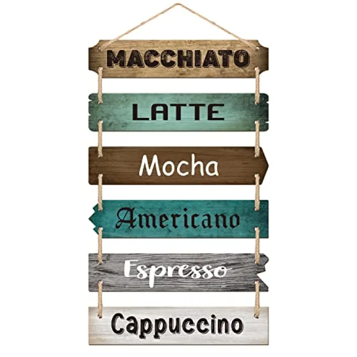 Chunful Coffee Bar Decor Coffee Signs Wooden Rustic Vintage Hanging Wall Art Decorative Signs Plaques for Bar Farmhouse Station Home Kitchen Office,21.3 x 11.2 Inches