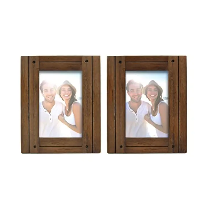 Prinz Homestead 4x6 Dark Walnut Picture Frame, Distressed Wood Photo Frames, Two-Way Easel, Tabletop or Wall-Mounted - Set of 2
