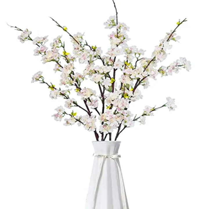 Kainonnan 4Pcs Artificial Cherry Blossom Flowers 43 Inch Long Stem Cherry Blossom Decor Fake Flower for Home Wedding Outdoor Decoration (Light Pink)
