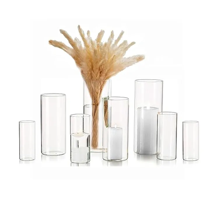 Cylinder Vase Bulk Clear Esmiome - Cylinder Vases for Centerpieces 2 Sets (8Pcs) Hurricane Floating Candle Holder, Glass Vases for Flowers, Decorative Centerpiece for Wedding, 4''+6''+8''+10''(High)