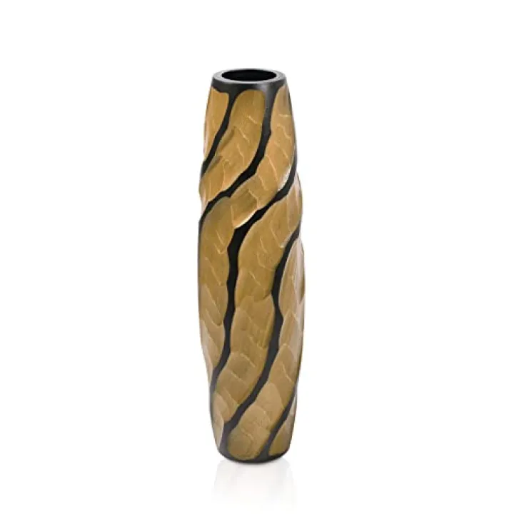 Aeravida Locally Slanting 14-inch Mango Wood Concaving Vase | Modern Flower Vase | Mango Tree Wood Kitchen Decor | Handmade Vase | Carved Shaped Vase | Gift for Special Day