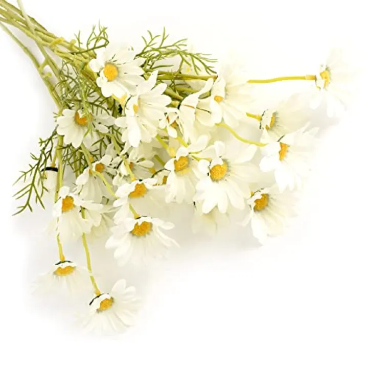 HAIOPS Artificial Daisy Flowers 6 Bundles 21” Faux Silk Daisy Flowers with Stems for Home Garden Vase Décor (White)