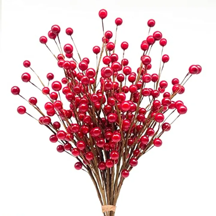 Mauts-inus 10 Pcs Artificial Holly Berries, Decor for Christmas Decoration Christmas Tree Decorations Flower Wreath DIY Craft, Suitable for Family Holiday Wedding DIY Decoration. (Red)
