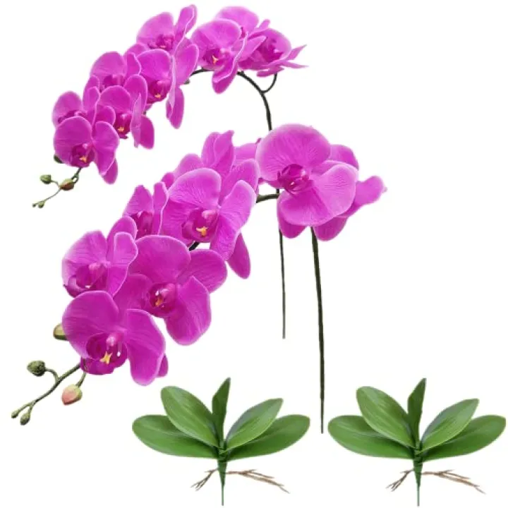 NatureMan 2pcs Artificial Orchid Stems Real Touch Simulation Phalaenopsis Branches 9 Large Blooms 38 Inches Tall for Home Wedding Party Decoration (Purple)