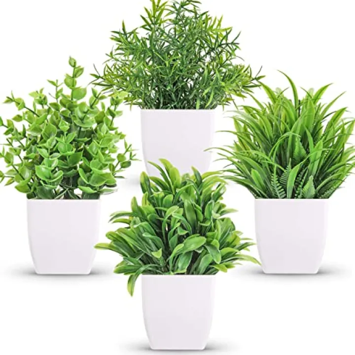 Der Rose 4 Pack Small Fake Plants Mini Artificial Faux Plants in Pots for Home Office Bedroom Living Room Decor