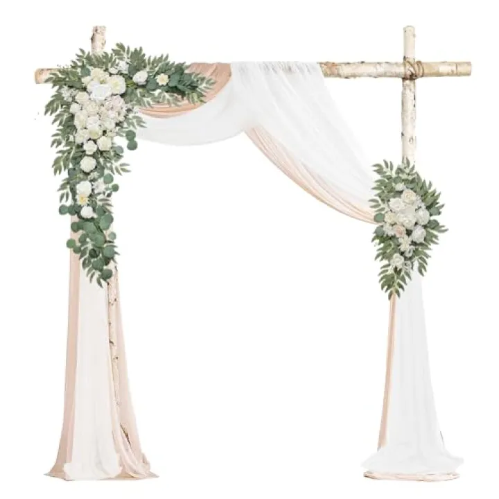 BMQDSM Faux Flowers Arch Flowers with Drapes (Set of 4) Wedding Decor and Wedding Arch Draping Artificial Flower Arrangements Decorations for Reception (White)