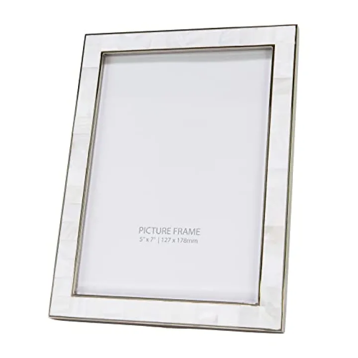 Happy Homewares Beautiful Ivory Mother of Pearl 5 x 7 Picture Frame with Nickel Plated Trim | Black Velvet Backing | Portrait or Landscape | Table or Wall