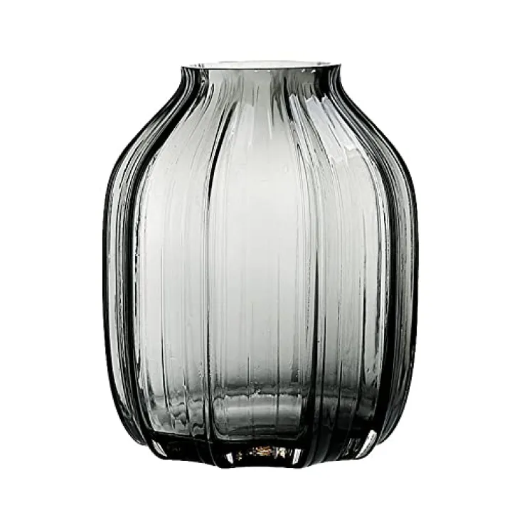 Black Grey Glass Vase for Flowers,Dark Grey Bud Tall Glass Vases,H-8.0" Simple Striped Design for Home Floor Decor,Farmhouse Decor, Centerpiece Coffee Table Decorations