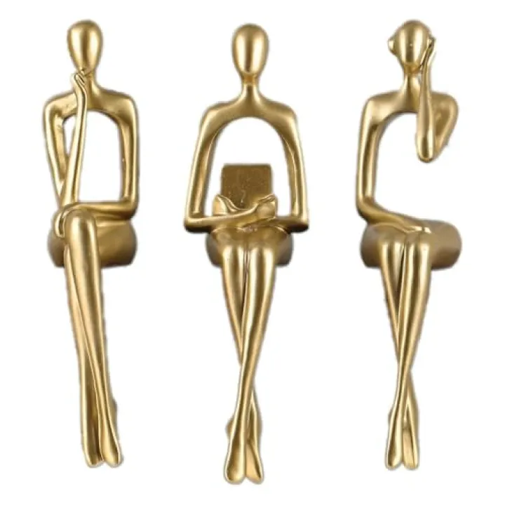 SHENGTIAN Resin Reading Sculpture Gold Decor Sitting Thinker Statue Abstract Sculptures, Bookshelf Decor Accents Resin Gold Figurines for Home Office Living Room Shelf Desktop Decor (BCD)