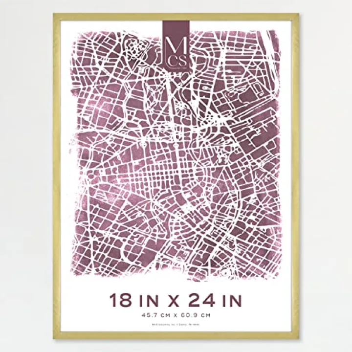 MCS Edgeline Metal Poster Frame, Back-Loading Picture Frame For Wall Art, 18 x 24 Inch, Brass