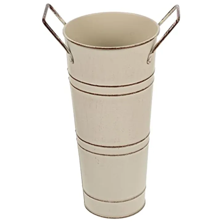Beavorty Retro Metal Flower Bucket with Handles Vintage Tin Planter Vase for Home Decor Indoor Outdoor Wedding Centerpiece Cut Flowers
