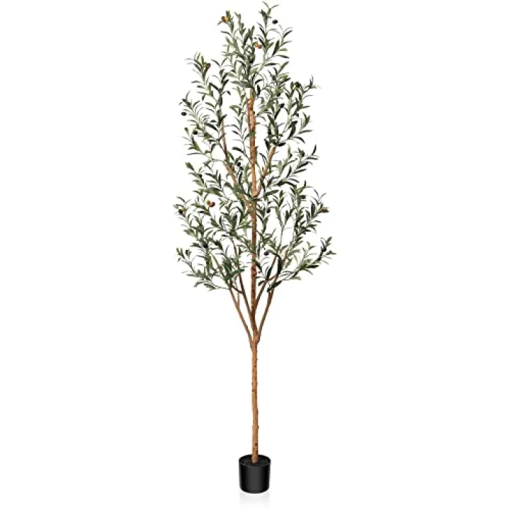 Kazeila Artificial Olive Tree 7FT Tall Faux Silk Plant for Home Office Decor Indoor Fake Potted Tree with Wood Branches and Fruits
