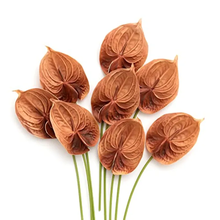 Ling's Moment Artificial Anthurium Flowers, 8pcs Terracotta Faux Greenery Stems, Burnt Orange Silk Filler Plants for DIY Wedding Bouquets Centerpieces Arrangements Bridal Shower Party Home Decorations