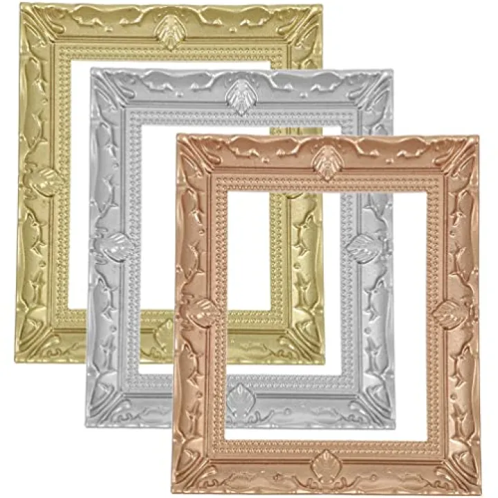 NUOBESTY 3Pcs Dollhouse Vintage Resin Frame Gold Picture Frame Antique Photo Oval Frame for Jewelry Display Christmas Party Decor