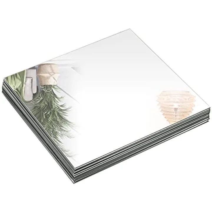 Suwimut Set of 12 Square Mirrors for Centerpieces, 10 x 10 Inch Glass Mirror Tray Candle Plates Wall Mounted Glass Mirror Tiles Bulk for Table Centerpieces, Wedding, Party, Wall Decor, Crafts