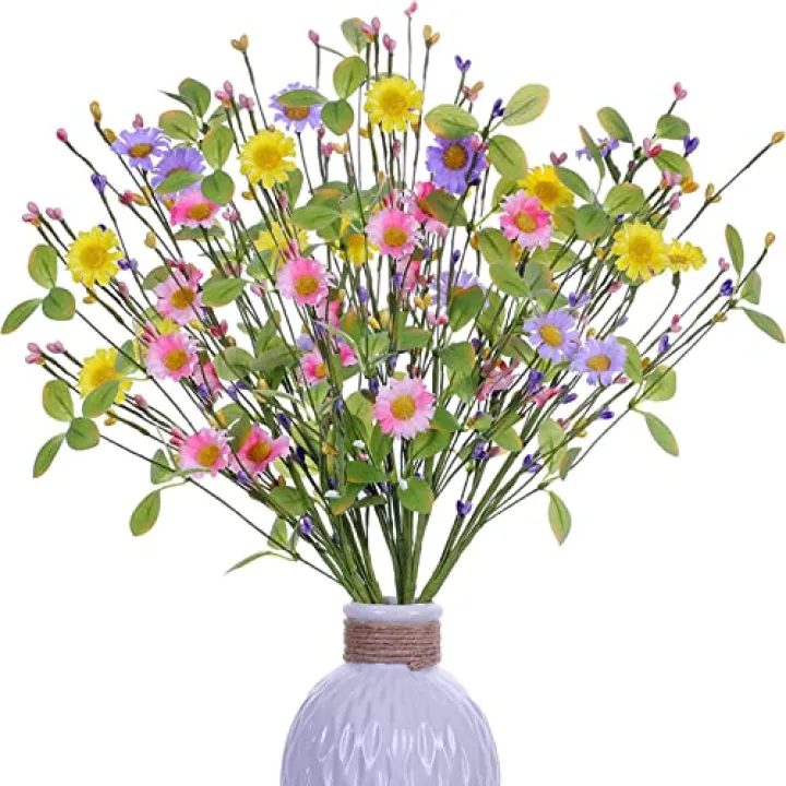 Yawwind 6 PCs Artificial Spring Flowers 17 Inches Summer Flower Branches Faux Floral Picks with Daisy Berry for Vase Home Indoors Flower Arrangements Table Centerpieces