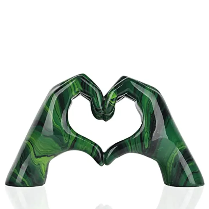 DOVDOV Resin Sculpture, Fluid Green Heart Decoration, Modern Art Statue for Home Decor for Valentine's Day, Wedding, Anniversary
