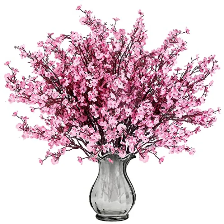 Sggvecsy 15 Pcs Babys Breath Artificial Flowers Gypsophila Bouquets Bulk Real Touch Fake Silk Flowers for Home Wedding DIY Floral Arrangement Kitchen Table Centerpiece Festival Decoration (Pink)