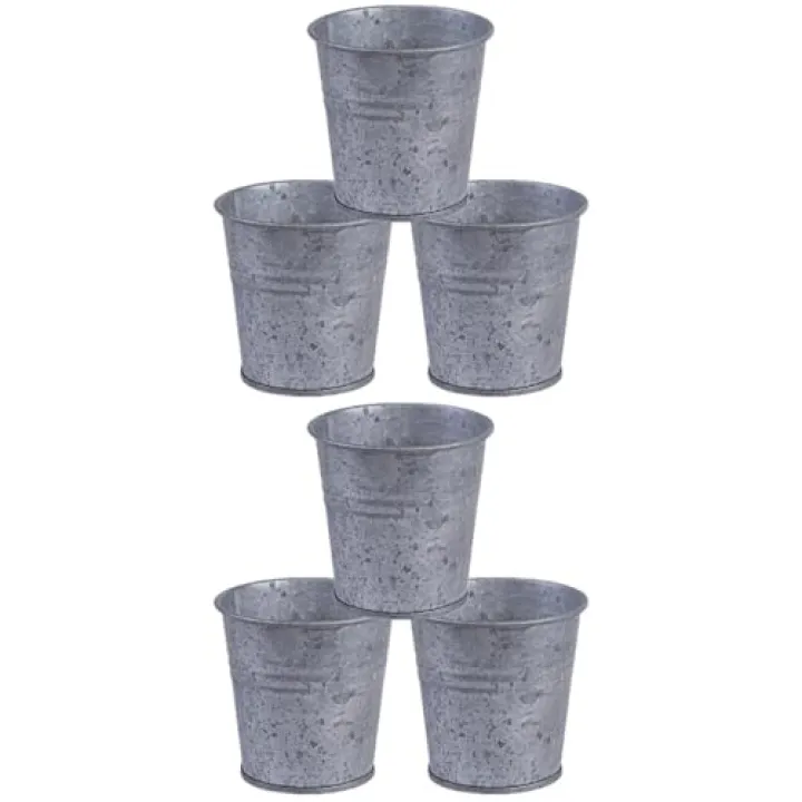 Cabilock Vintage Flower Pot Set 6 Pcs Retro Decorative Buckets Indoor Outdoor Home Garden Vases Containers 4.1 Inch