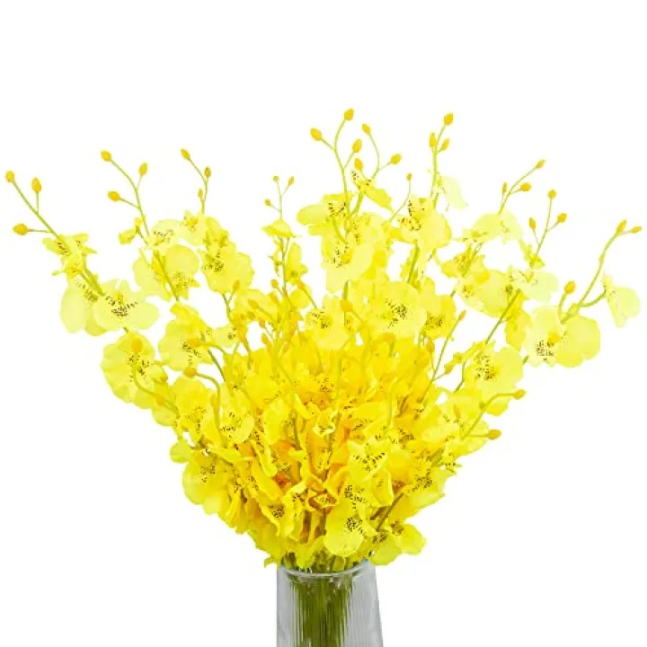 FERIAL 12 Pcs Artificial Flowers Orchids Silk Flowers Fake Orchid in Bulk Artificial Flowers Long Stem 20" Yellow Dancing Orchids Flower for Wedding Home Office Party Festive Decoration