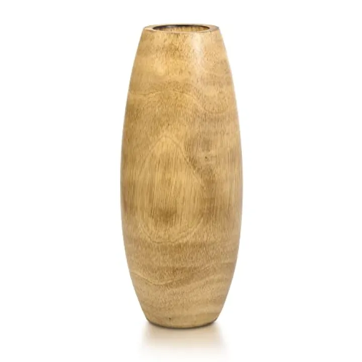 AeraVida 12-Inch Handcrafted Mango Wood Vase in Light Brown | Rustic Fall Flower Decor for Table or Entryway | Farmhouse Boho Accent for Dried Floral Arrangements
