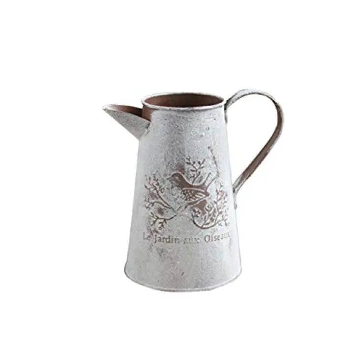 GANAZONO Garden Bucket Flower Arrangement Vase Vintage Metal Barrel Pot with Watering can for Home Balcony Office Decoration 4.33X4.33X6.69 Inches