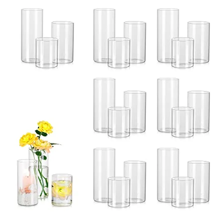 Glass Cylinder Vases Set of 24, Hewory Tall Clear Vase for Centerpieces, Glass Hurricane Candle Holders for Pillar Floating Candles, Round Vases for Wedding Events Table Decor, 2.6” in Diameter