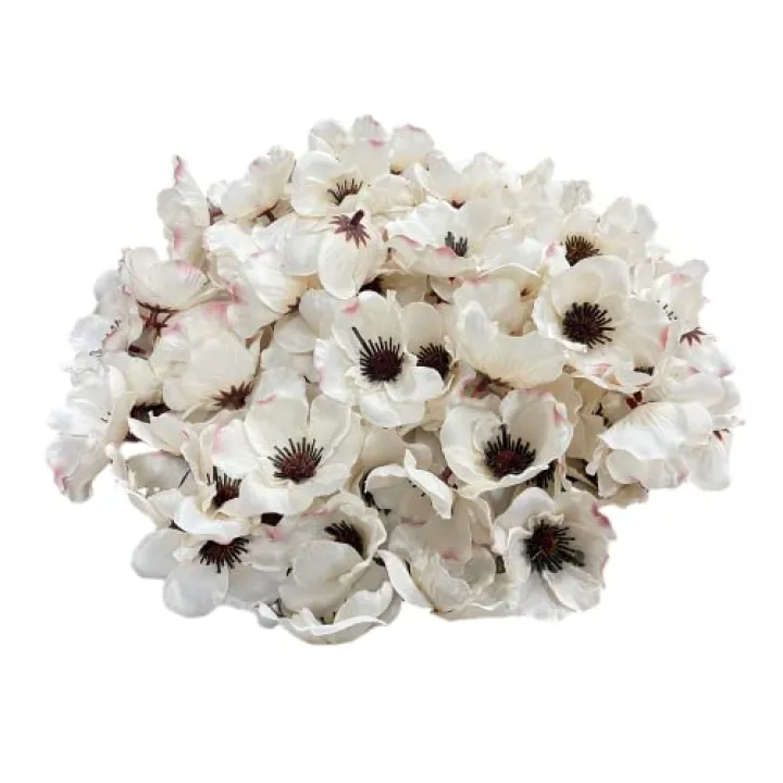 Rikyo 100 pcs Artificial Silk Poppy Anemone Flower Heads Autumn Fake Poppy Flower,Vase Fillers,Corsages for Wedding Decor,Nursery Wall,Archway Decor Wreath Garland Cake Ornaments (White)