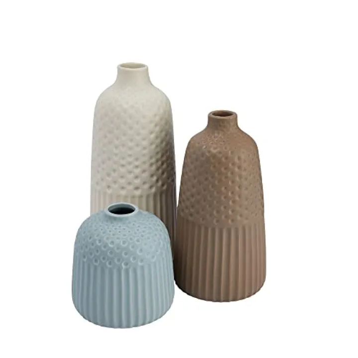 Creative Co-Op Stoneware Vases with Matte Glaze, Set of 3 Sizes, 3 Colors