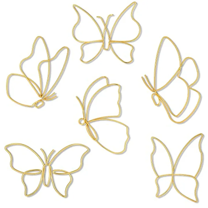 Hotop 6 Pieces Metal Butterfly Wall Decor Metal Wall Art Heart Hanging Decorations Wire Flowers Decals Decor for Kitchen Bathroom Indoor Outdoor Wedding Birthday Party(Classic,Gold)