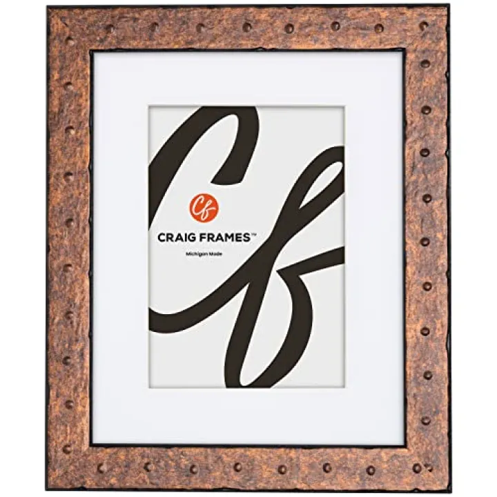Craig Frames Rivet, 5x7 Picture Frame Matted for a 4x6 Photo, Rust