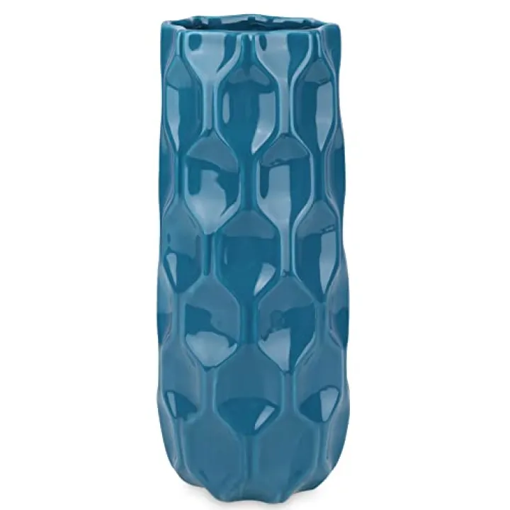 Bdor Ceramic Vase, 11in Flower Vase, Blue Honeycomb Vase for Room Decor, Modern Farmhouse Home DéCor Accents, Living Room Decor, Book Shelf, Mantel and Minimalism Dining Coffee Table Decor.